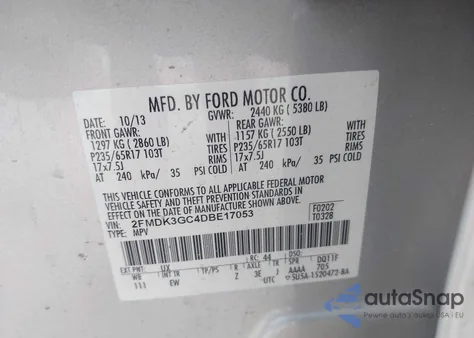 2013 Ford Edge Se из США, поврежденный, VIN 2FMDK3GC4DBE17053